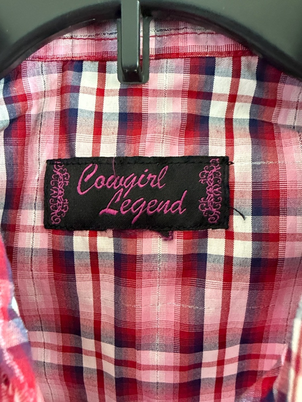 Cowgirl Legend Plaid Western Sleeveless Pearl Snap Shirt — Pink/Red/Navy - Picture 2 of 6